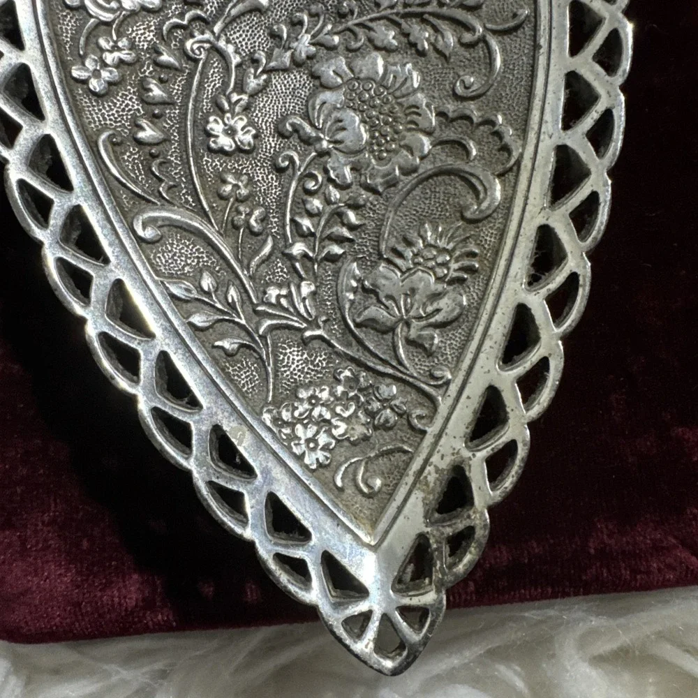 Brighton Vintage Silver Played Heart Shaped Trinket Jewelry Dish Large Floral